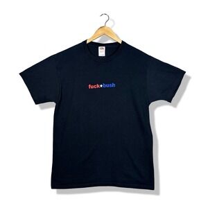Y2K Fruit of the Loom F*ck Bush T Shirt Mens L Black President Parody Retro